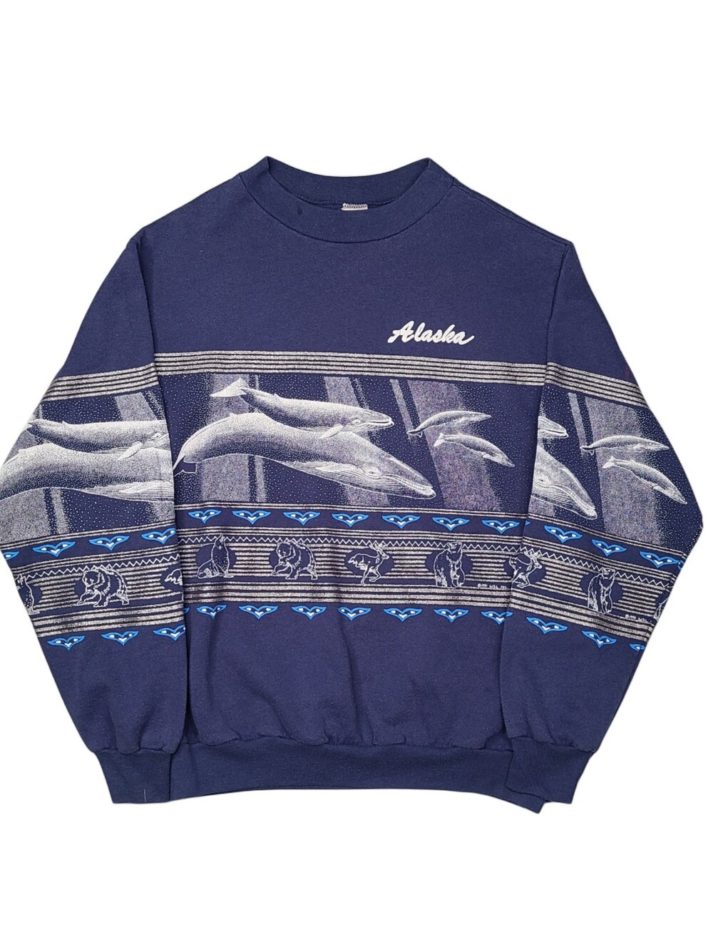 Vintage 1991 Alaska AOP Sweatshirt Mens L-XL All Over Whales Grizzly Bears 90s